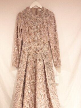 Dress Wedding Gown Celine Moreau French Tailor Beige Color Beaded Maxi Floor NWT